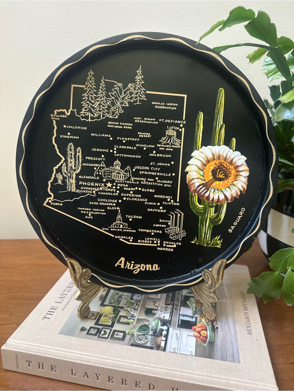 Vintage Arizona Souvenir Decorative Plate with Saguaro Cactus